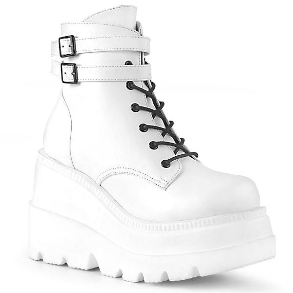 Demonia Women's Shaker-52 Platform Boots - White Vegan Leather D6412-98US Clearance